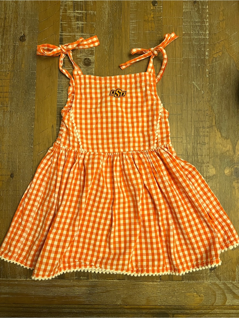 OK State OSU Orange Gingham Tie-Shoulder Toddler Girls' Sundress